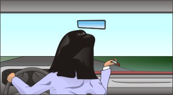 Woman putting on make-up while driving